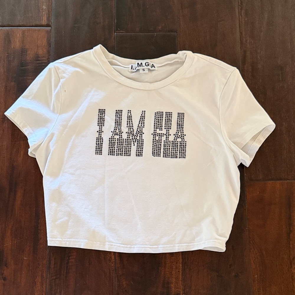 I.AM.GIA White Graphic Crop Top